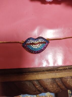 Gold-Tone Multicolor Crystal Lip Pendant Necklace - Women Jewelry